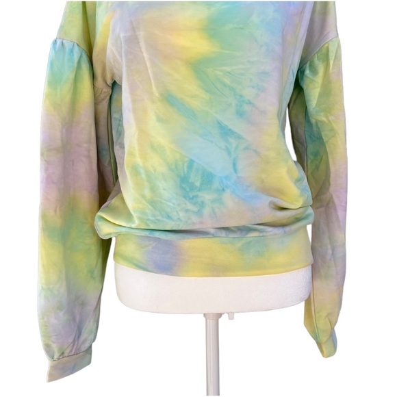 Women’s Casual Round Neck Tie Dye Puff Long Sleeve Top - Picture 7 of 11